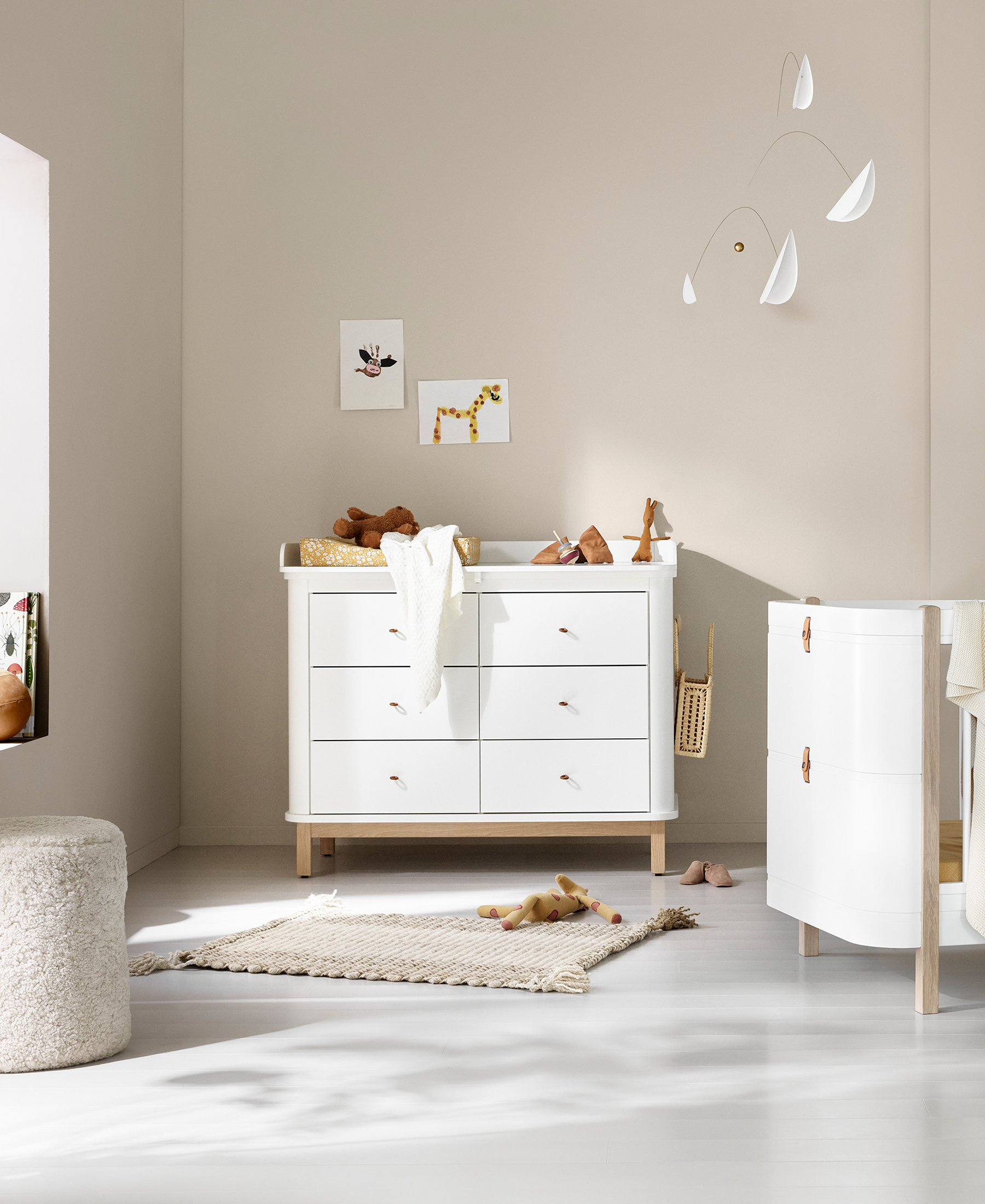 Wood Wickelplatte für Kommode 6 & 3 Schubladen, weiss