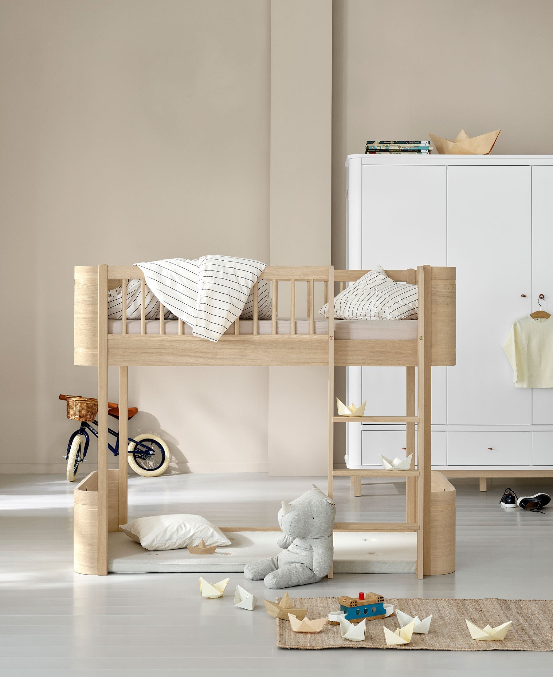 Mini+ Babybett inkl. Umbauset Juniorbett zum Mini+ halbhohen Hochbett, Eiche