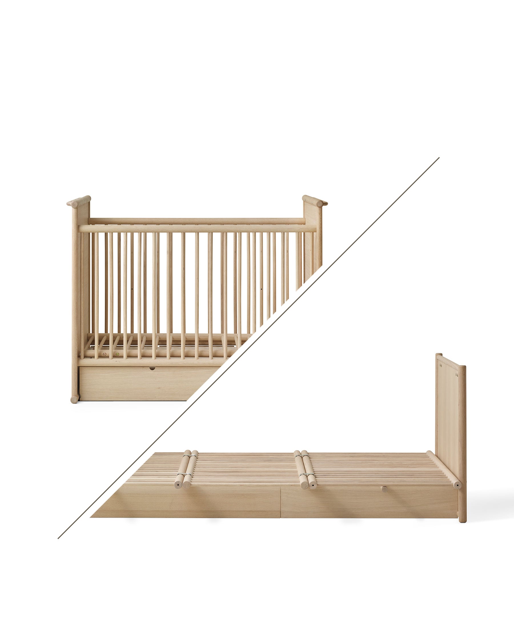 Camp Novel Babybett/Bett, 60x120/120x200 cm, Eiche