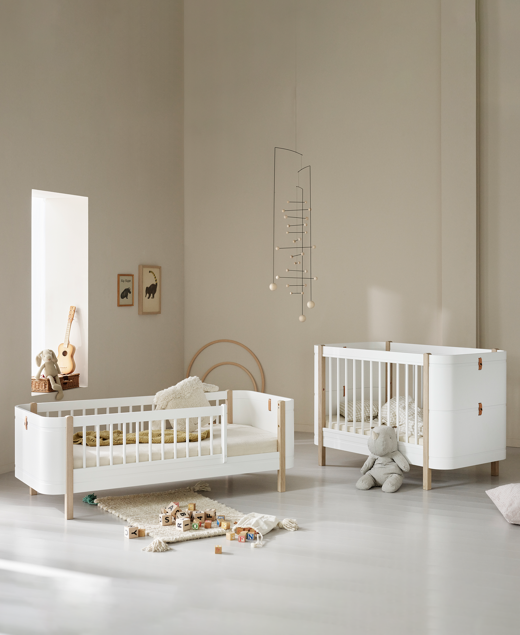 Mini+ Geschwisterset (Ergänzung f. Mini+ Babybett inkl. Umbauset Juniorbett, weiß/Eiche)